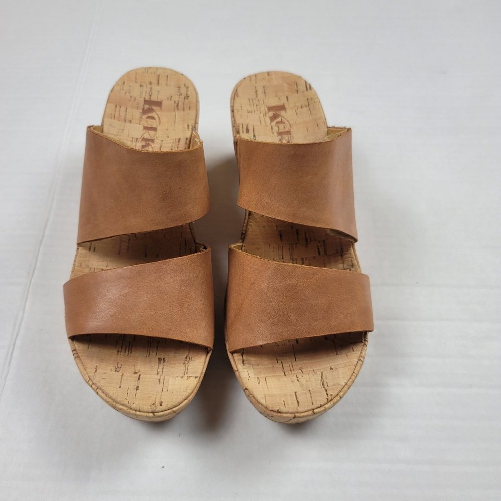 Korks Ease Platform Wedge Slide-On Leather Sandals - Picture 4 of 12